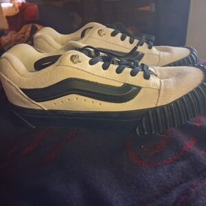 Vans Cream Suede Sneakers with Black Stripe and Sole